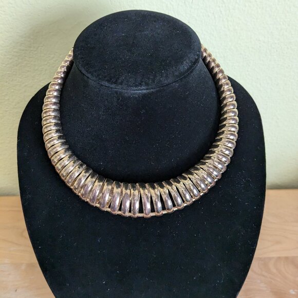 Spiral Coil Statement Necklace Choker Gold Tone Glam Party Adjustable - Picture 3 of 10